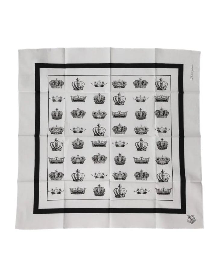 Dolce &amp; Gabbana White Crown Cotton Square Foulard Scarf
