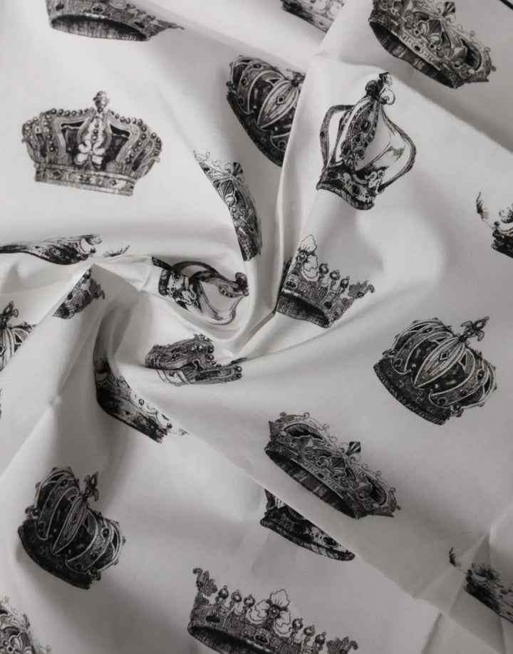 Dolce &amp; Gabbana White Crown Cotton Square Foulard Scarf
