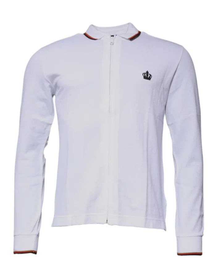 Dolce &amp; Gabbana White Crown Men Full Zip Sweatshirt Sweater