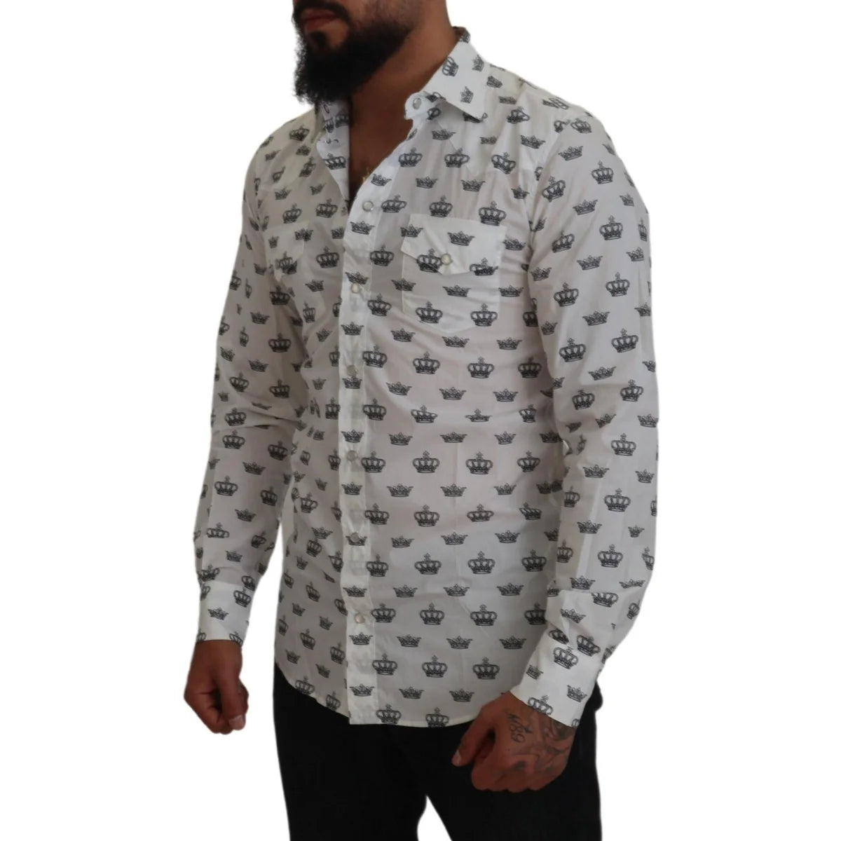 Dolce & Gabbana White Crown Print Slim Fit Shirt