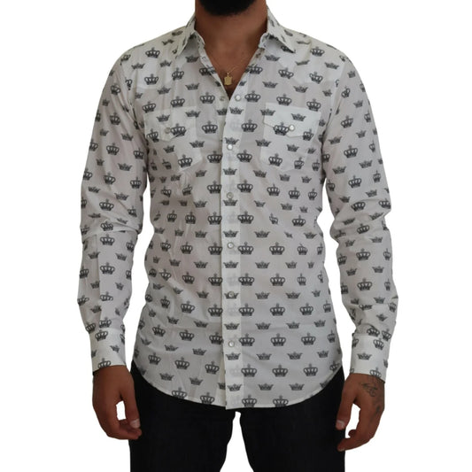 Dolce & Gabbana White Crown Print Slim Fit Shirt