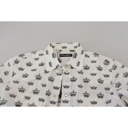 Dolce & Gabbana White Crown Print Slim Fit Shirt
