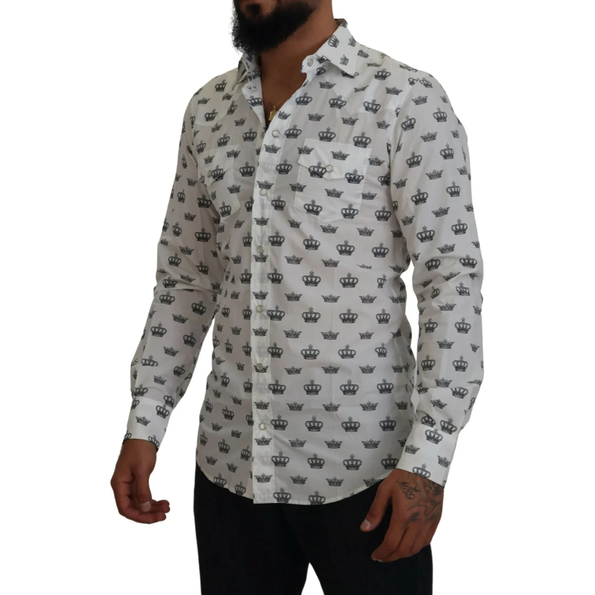 Dolce & Gabbana White Crown Print Slim Fit Shirt