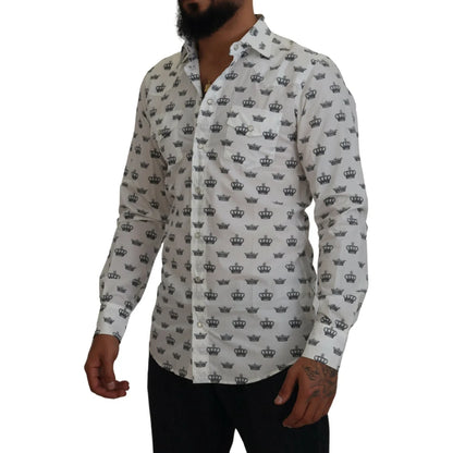 Dolce & Gabbana White Crown Print Slim Fit Shirt