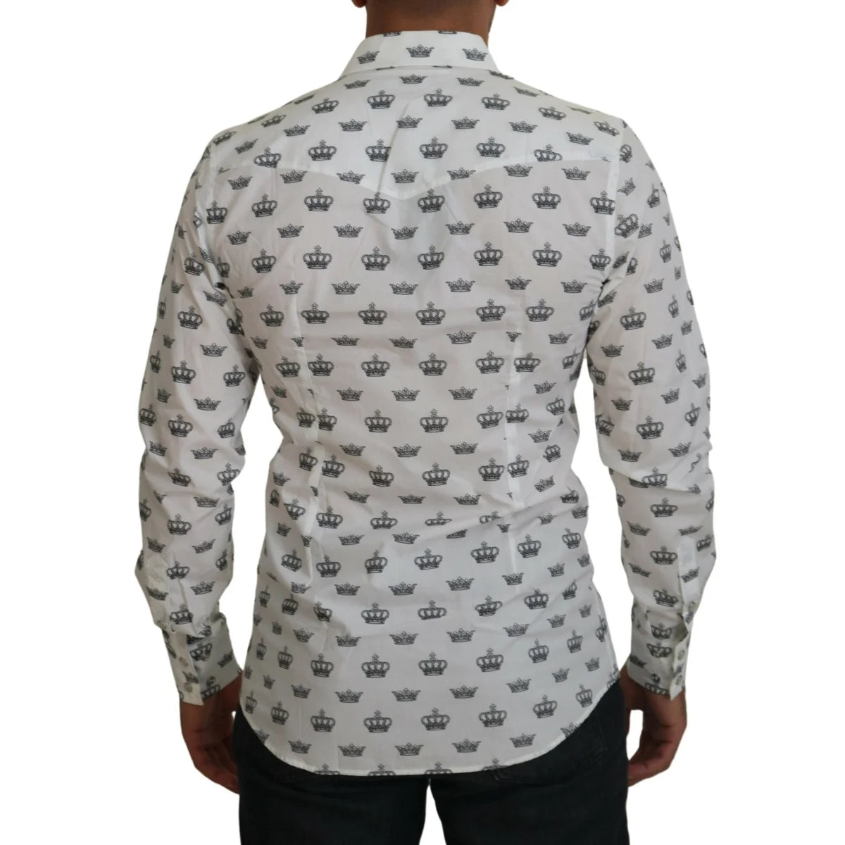 Dolce & Gabbana White Crown Print Slim Fit Shirt