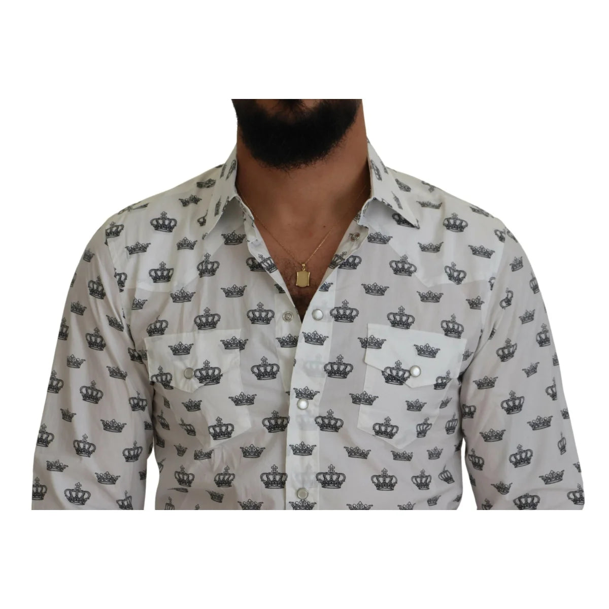 Dolce & Gabbana White Crown Print Slim Fit Shirt