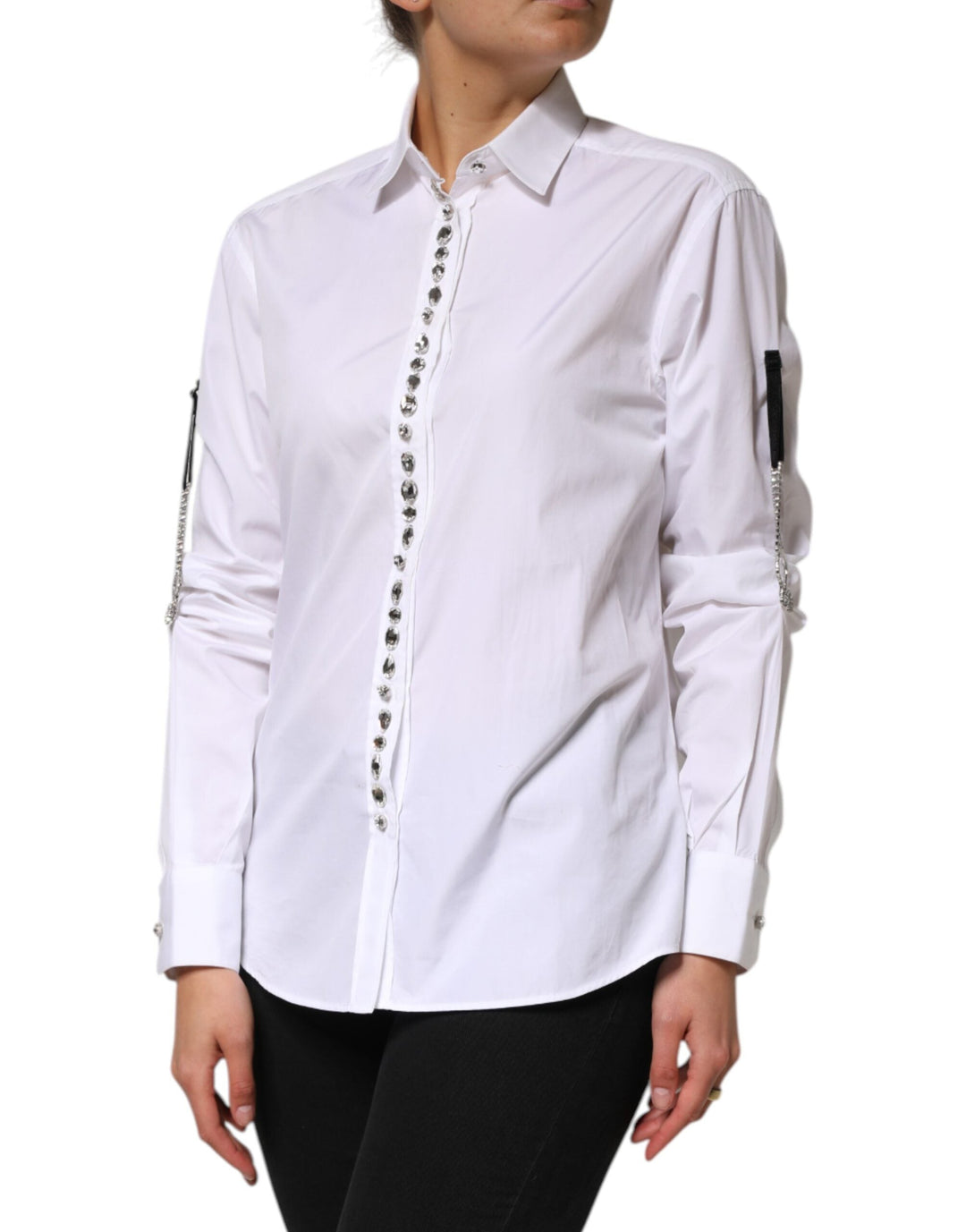 Dolce &amp; Gabbana Shirts - White Crystal Embellished Collared Shirt Top