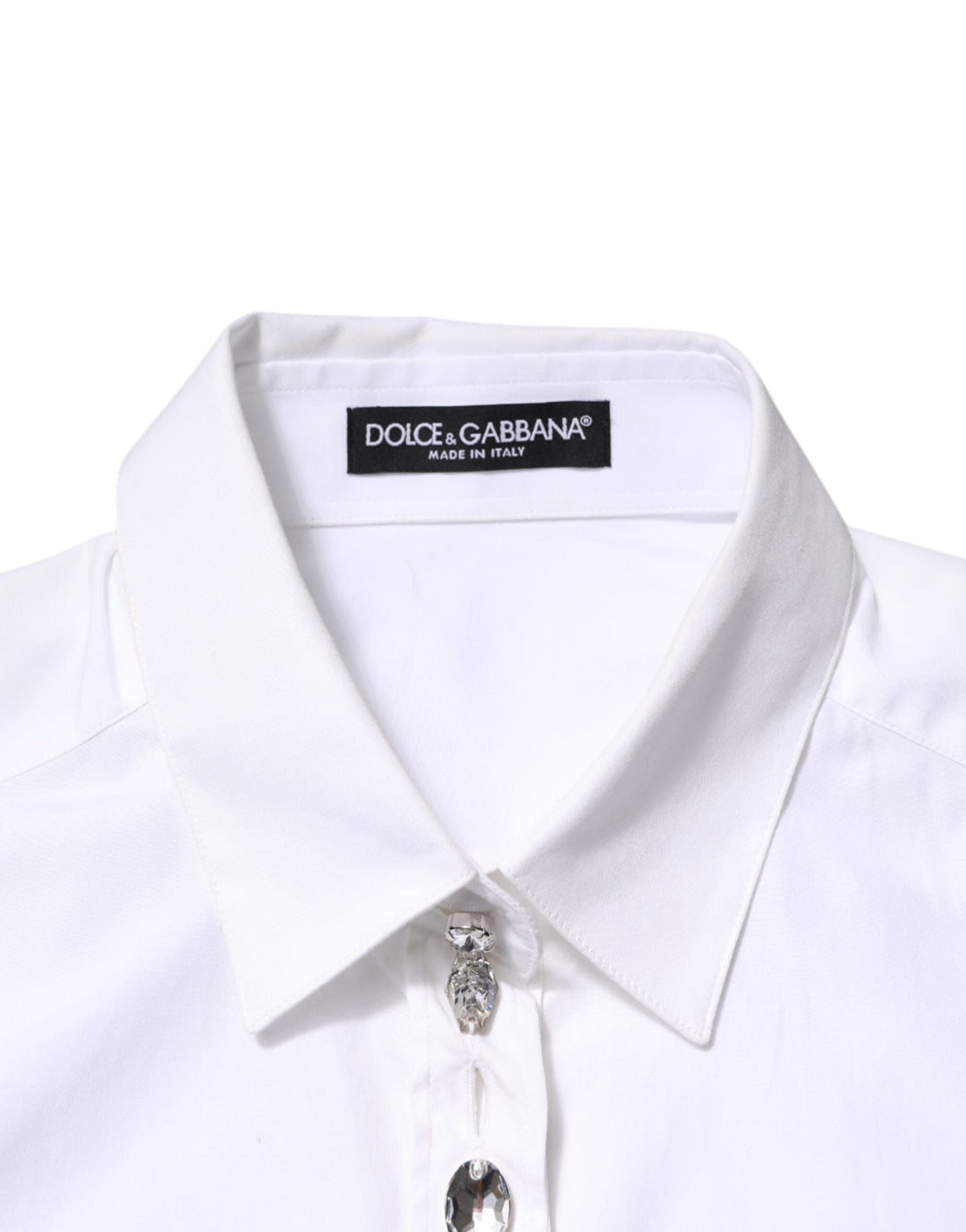 Dolce &amp; Gabbana Shirts - White Crystal Embellished Collared Shirt Top
