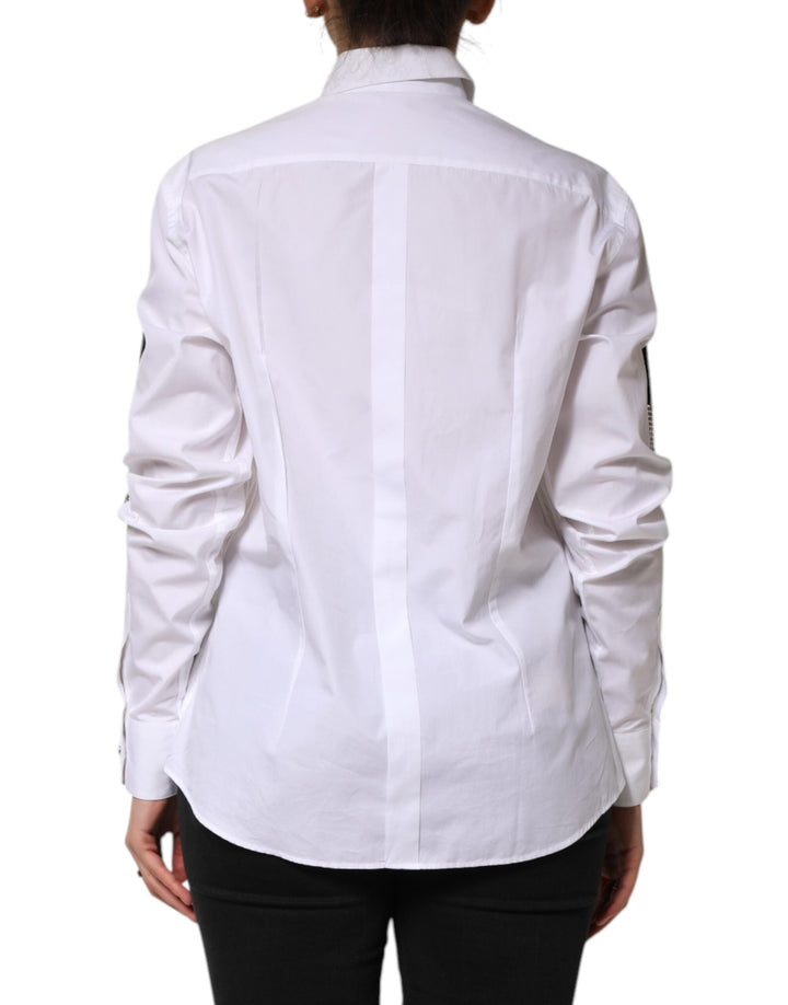 Dolce &amp; Gabbana Shirts - White Crystal Embellished Collared Shirt Top