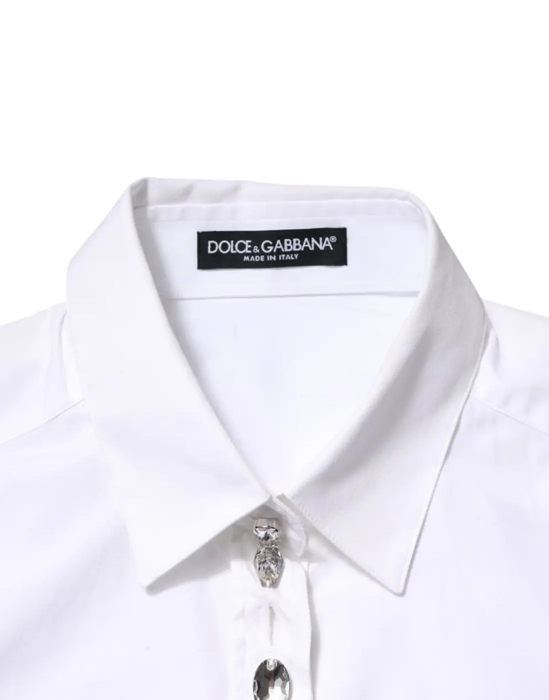 Dolce &amp; Gabbana White Crystal Embellished Collared Shirt Top