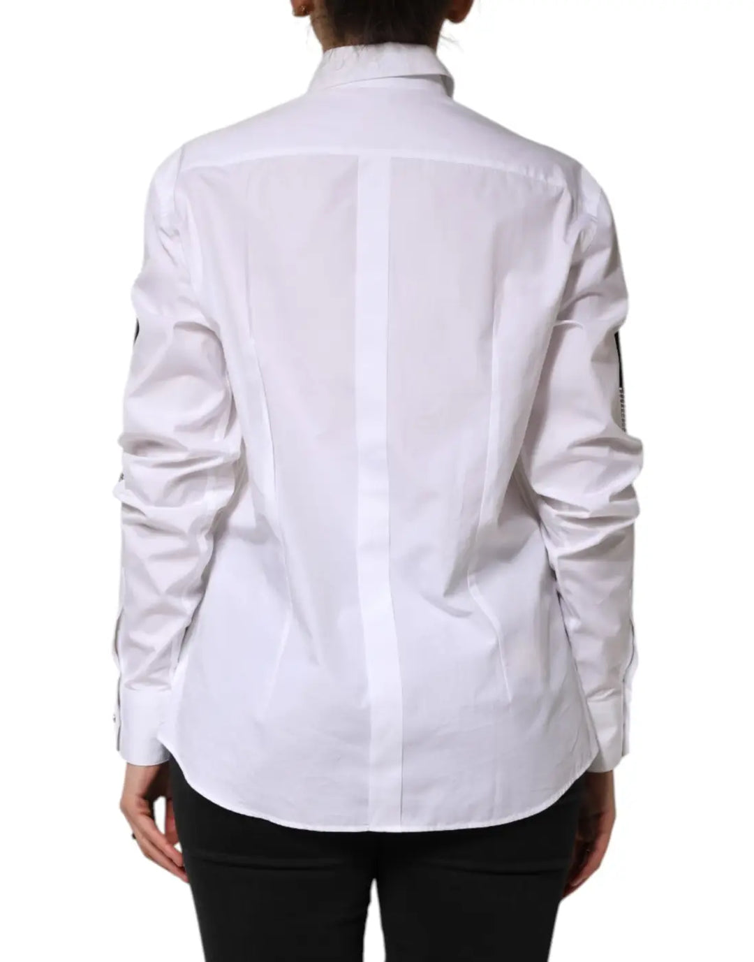Dolce &amp; Gabbana White Crystal Embellished Collared Shirt Top