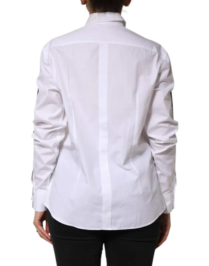 Dolce &amp; Gabbana White Crystal Embellished Collared Shirt Top