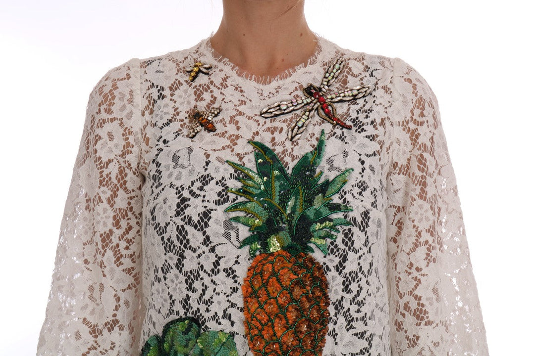 Dolce &amp; Gabbana - White Crystal Embellished Lace Blouse