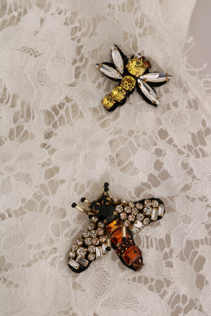 Dolce &amp; Gabbana - White Crystal Embellished Lace Blouse