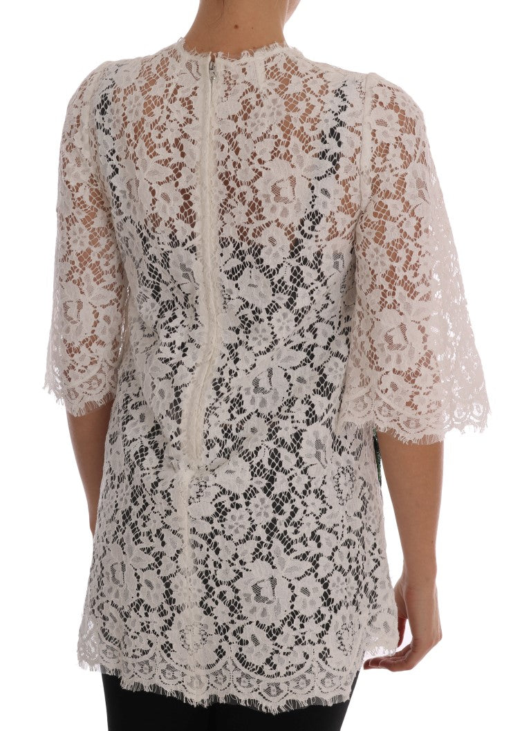 Dolce &amp; Gabbana - White Crystal Embellished Lace Blouse