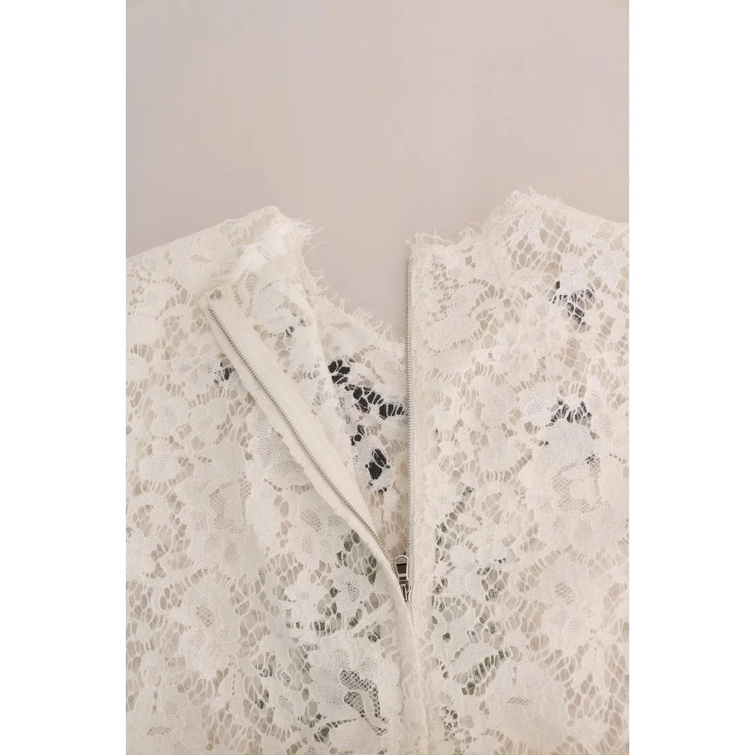 Dolce & Gabbana White Crystal Embellished Lace Blouse