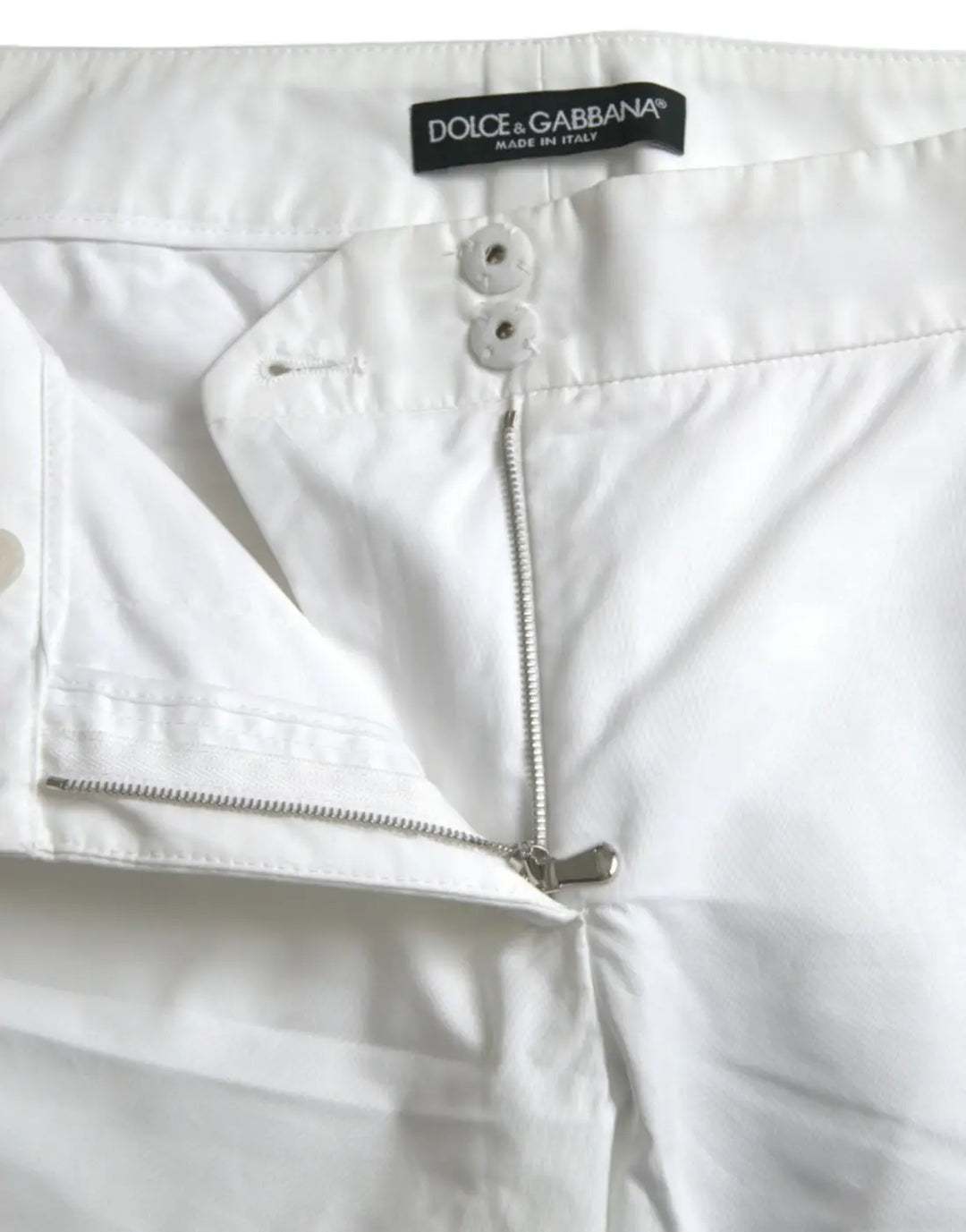 Dolce &amp; Gabbana White Cut Out Cotton Mid Waist Cropped Pants