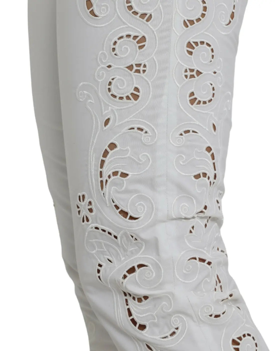 Dolce &amp; Gabbana White Cut Out Cotton Mid Waist Cropped Pants