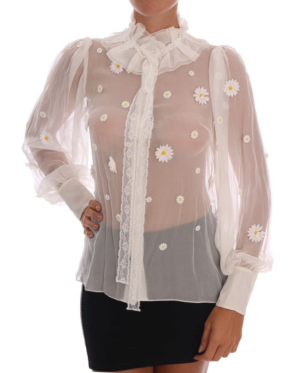 Dolce & Gabbana Blouses - Women’s White Daisy Applique Silk Shirt