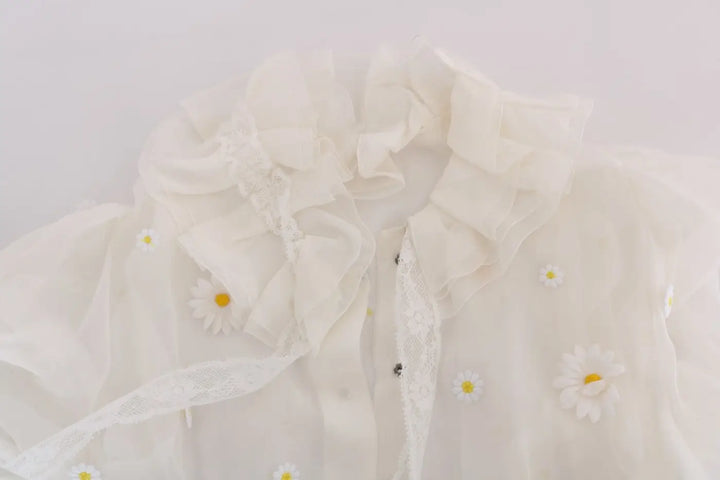 Dolce &amp; Gabbana White Daisy Applique Silk Shirt