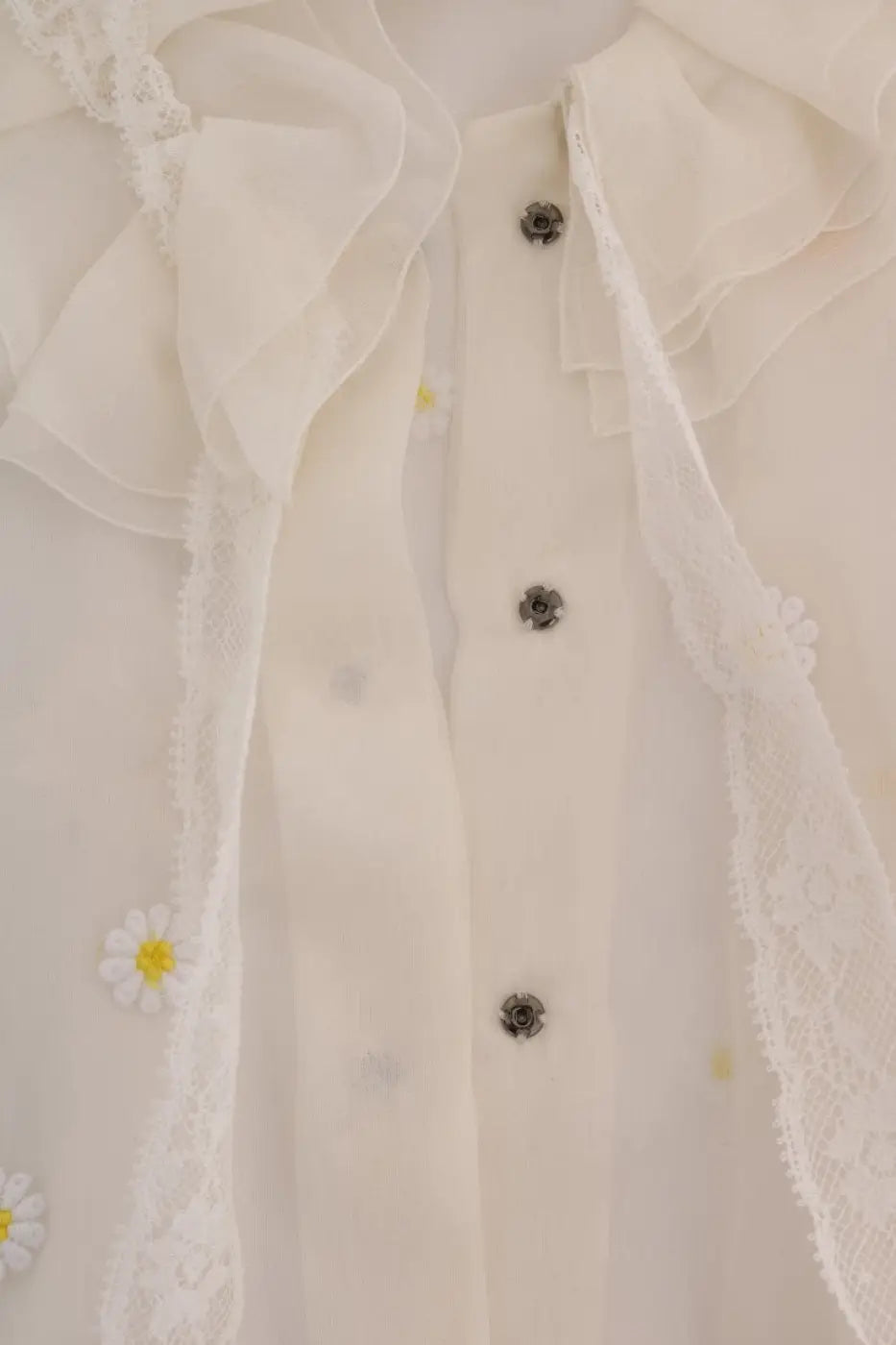 Dolce &amp; Gabbana White Daisy Applique Silk Shirt