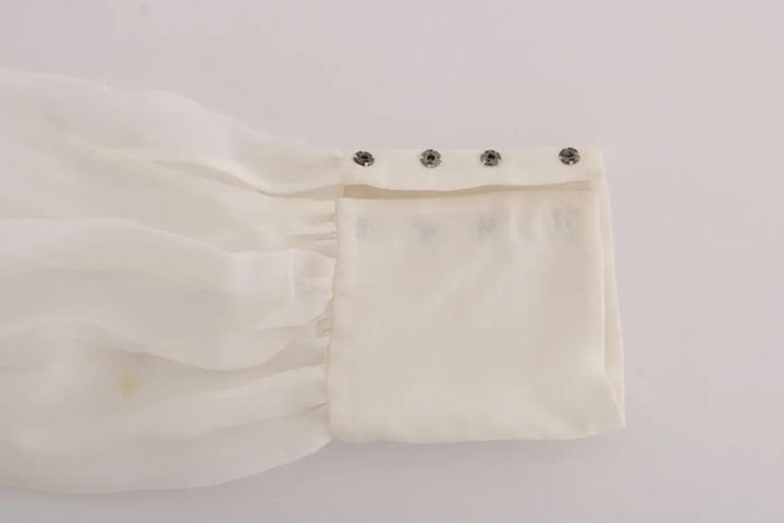 Dolce &amp; Gabbana White Daisy Applique Silk Shirt