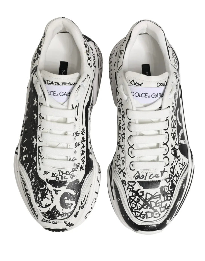 Dolce &amp; Gabbana White Daymaster Graffiti Low Top Sneakers Shoes
