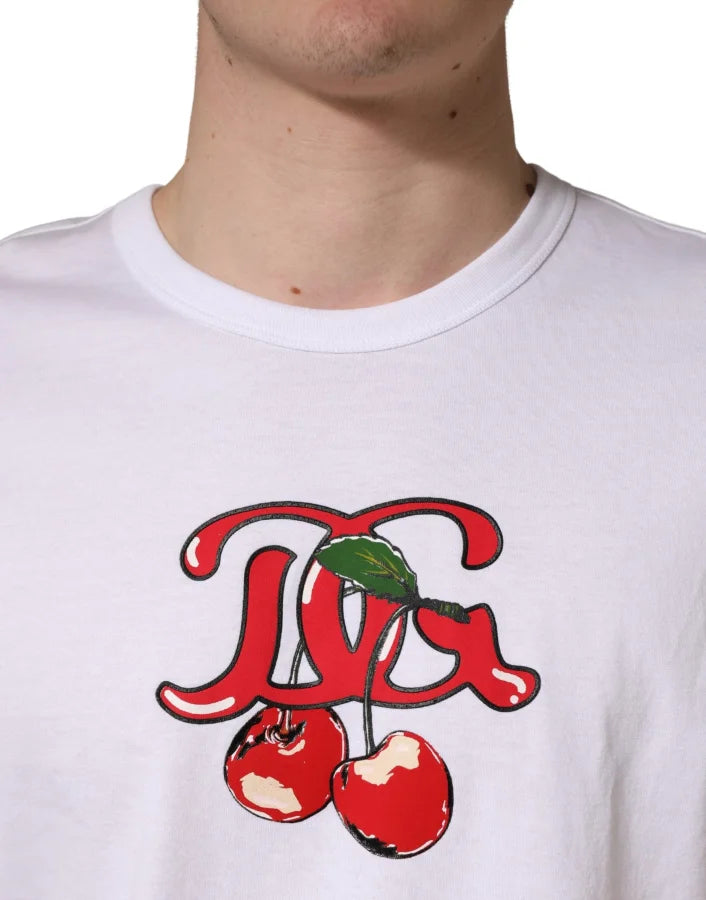 Dolce & Gabbana White DG Cherries Cotton Crew Neck T-shirt