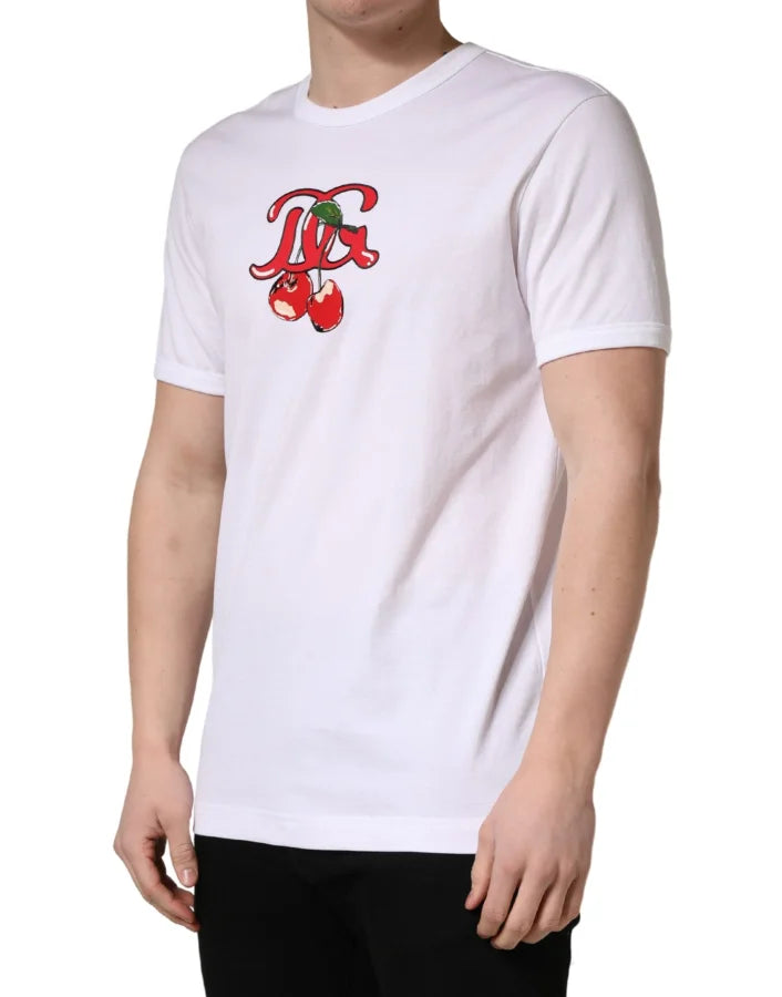Dolce & Gabbana White DG Cherries Cotton Crew Neck T-shirt