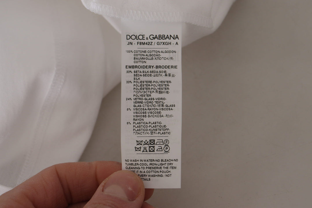 Dolce &amp; Gabbana T-Shirts - White DG Crown Floral Sequin T-shirt
