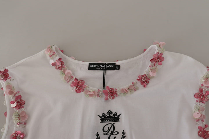 Dolce &amp; Gabbana T-Shirts - White DG Crown Floral Sequin T-shirt