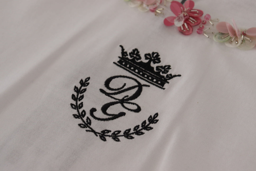 Dolce &amp; Gabbana T-Shirts - White DG Crown Floral Sequin T-shirt