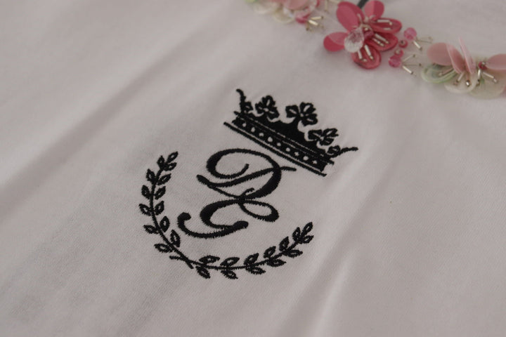 Dolce &amp; Gabbana T-Shirts - White DG Crown Floral Sequin T-shirt