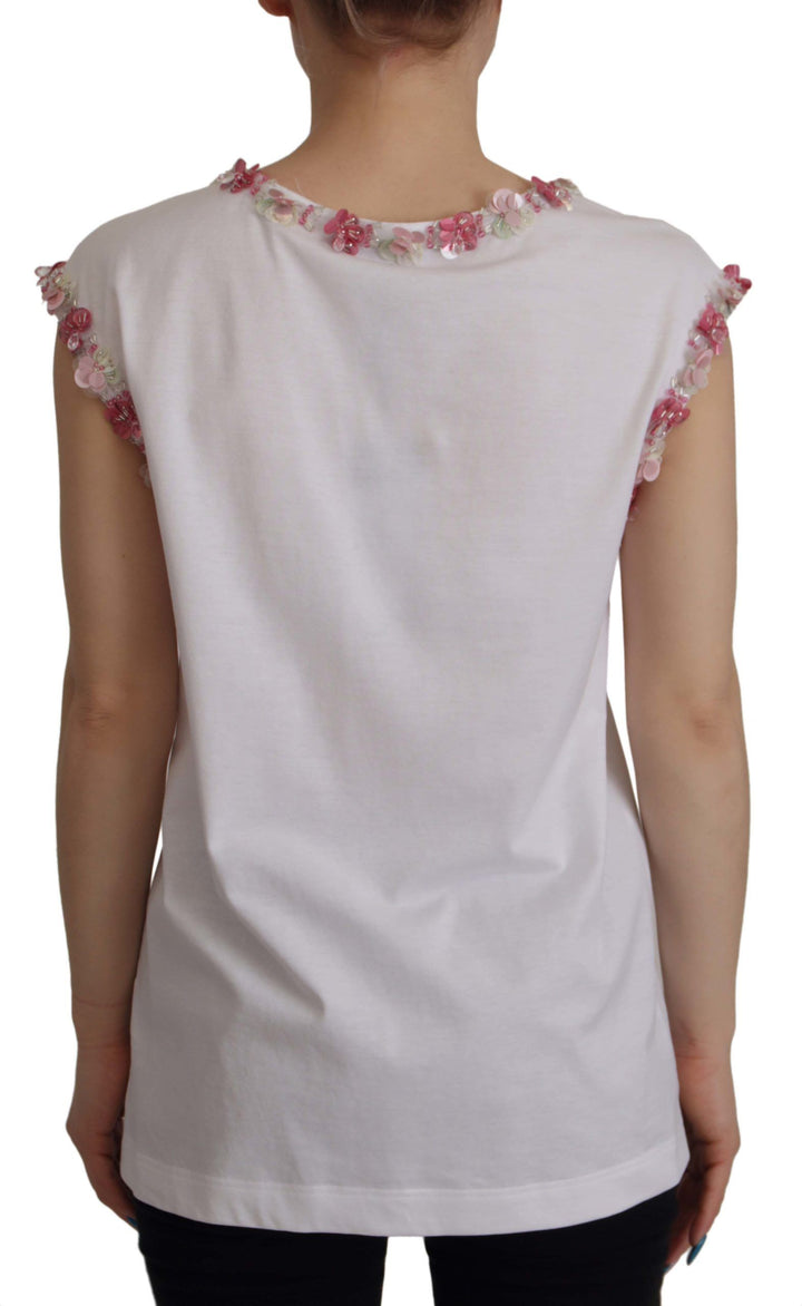 Dolce &amp; Gabbana T-Shirts - White DG Crown Floral Sequin T-shirt