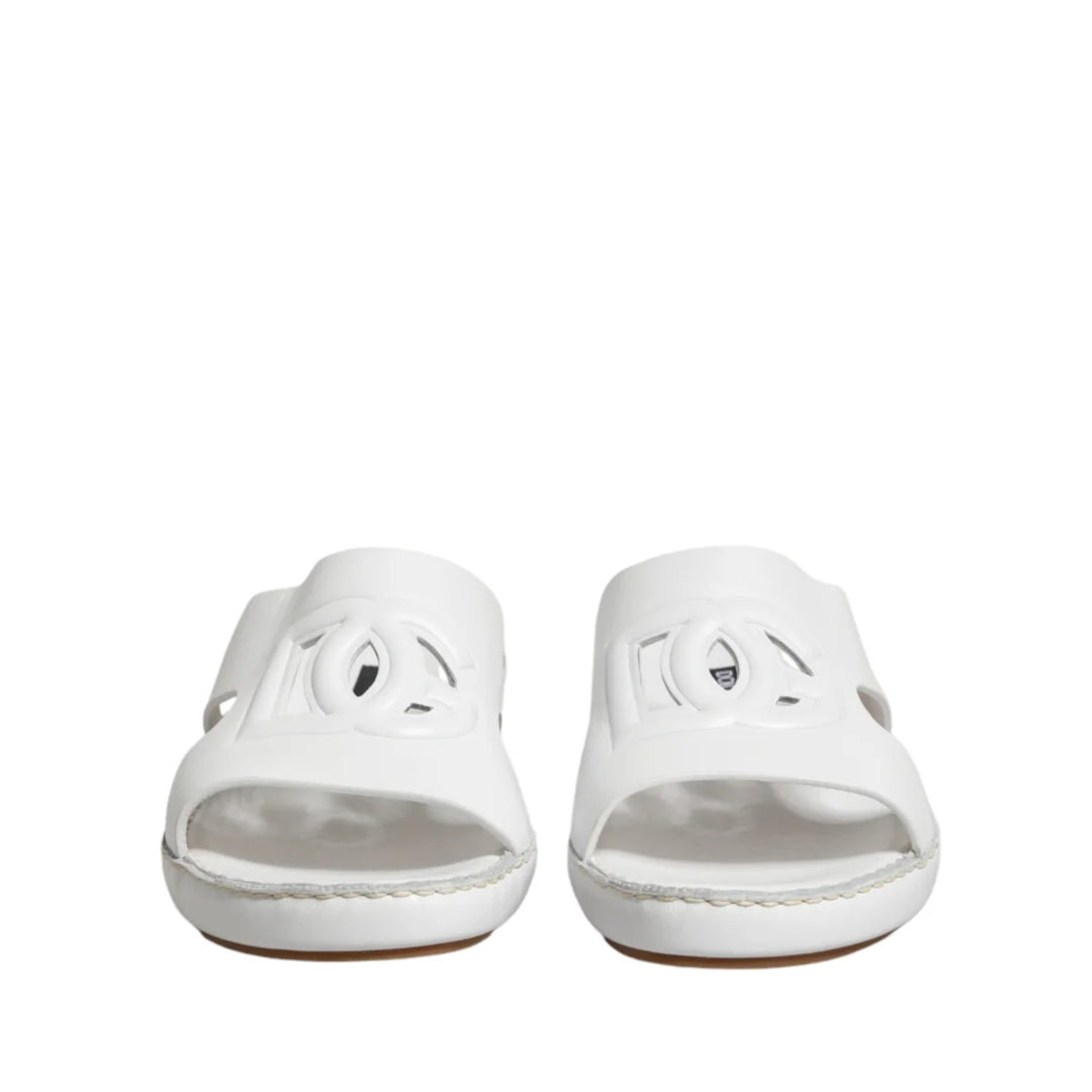 Dolce &amp; Gabbana White DG Cutout Slides Slippers Flats Shoes