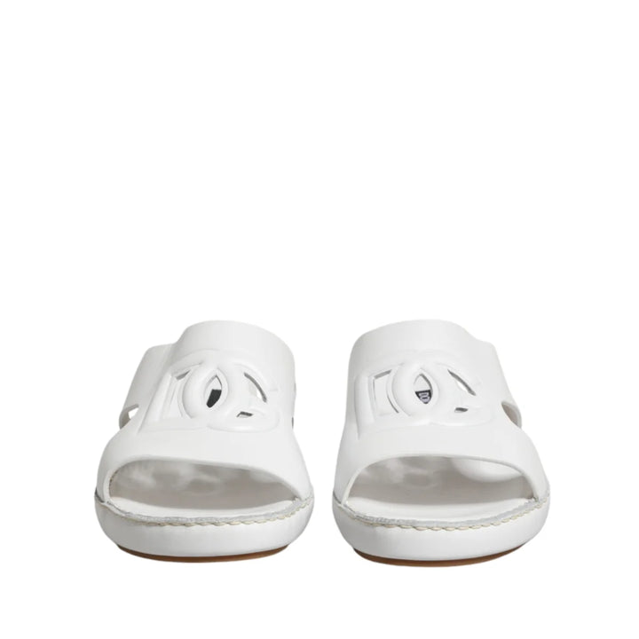 Dolce &amp; Gabbana White DG Cutout Slides Slippers Flats Shoes