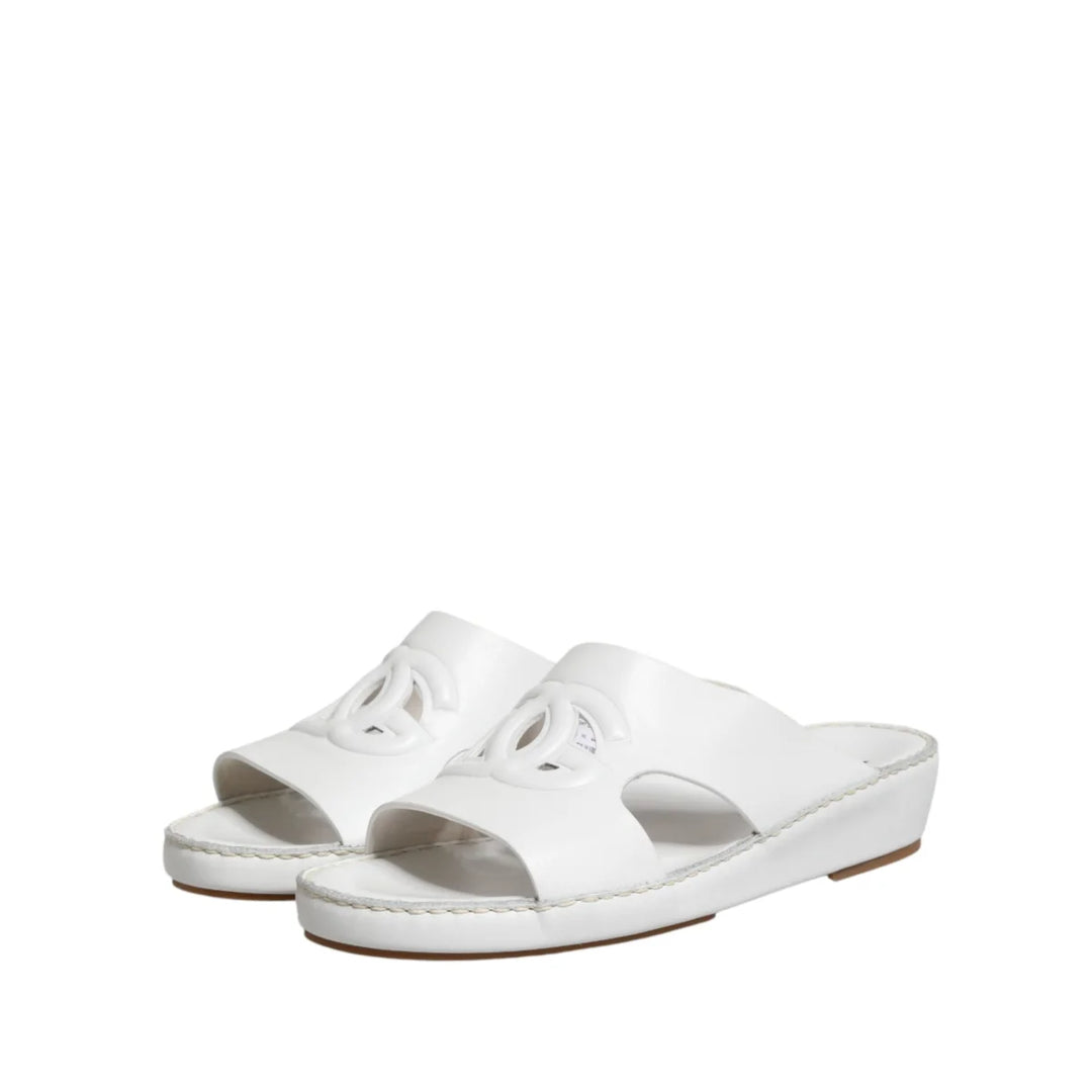 Dolce &amp; Gabbana White DG Cutout Slides Slippers Flats Shoes