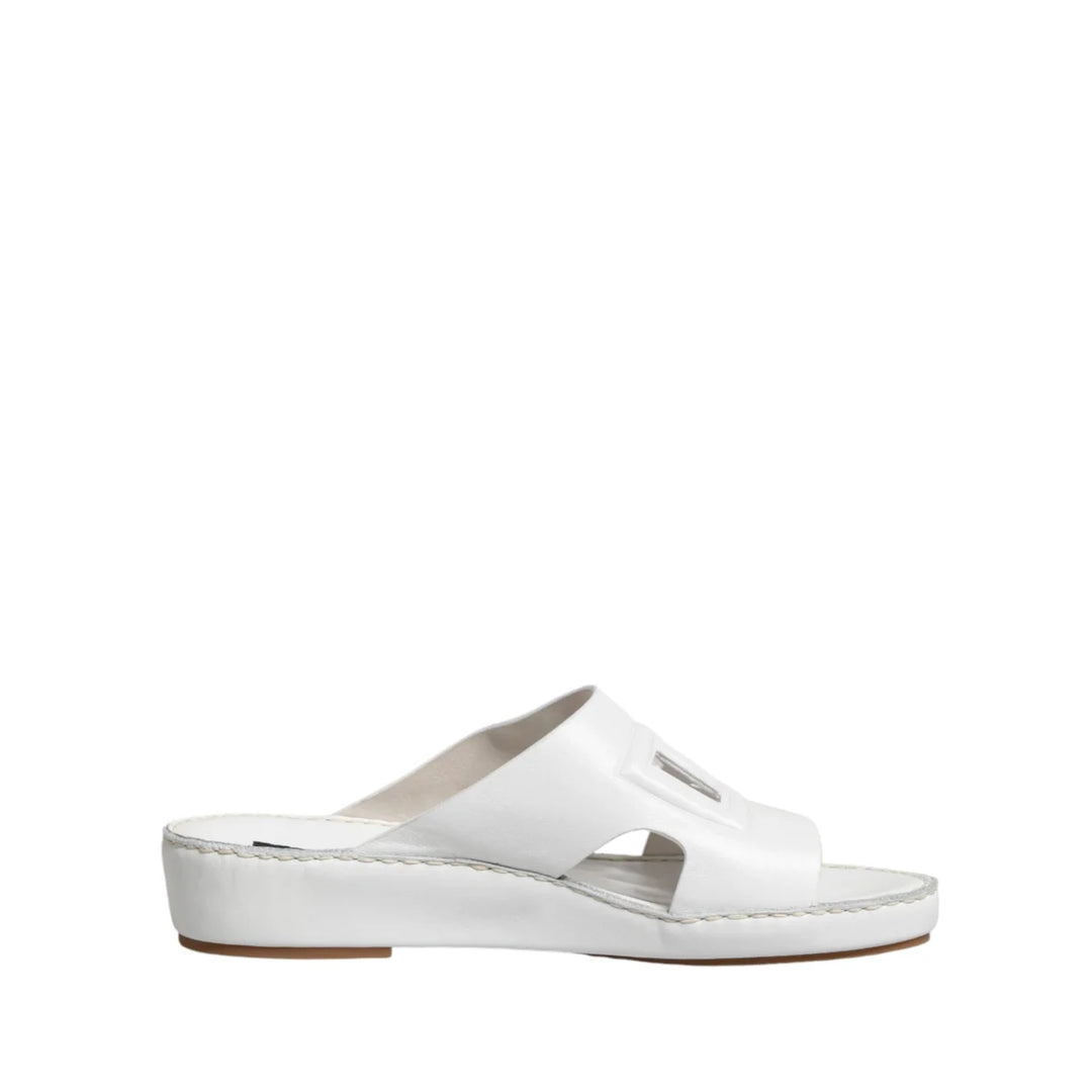 Dolce &amp; Gabbana White DG Cutout Slides Slippers Flats Shoes