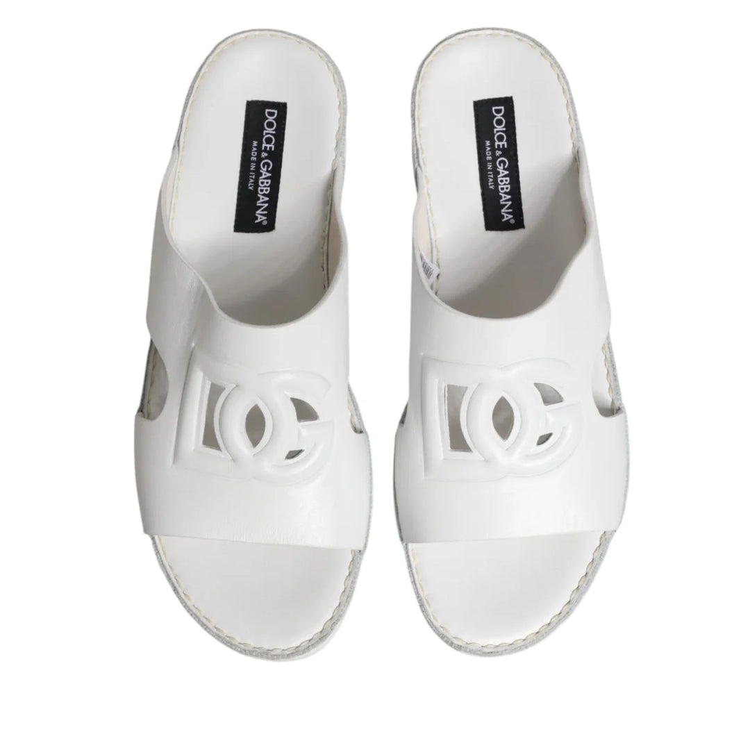 Dolce &amp; Gabbana White DG Cutout Slides Slippers Flats Shoes
