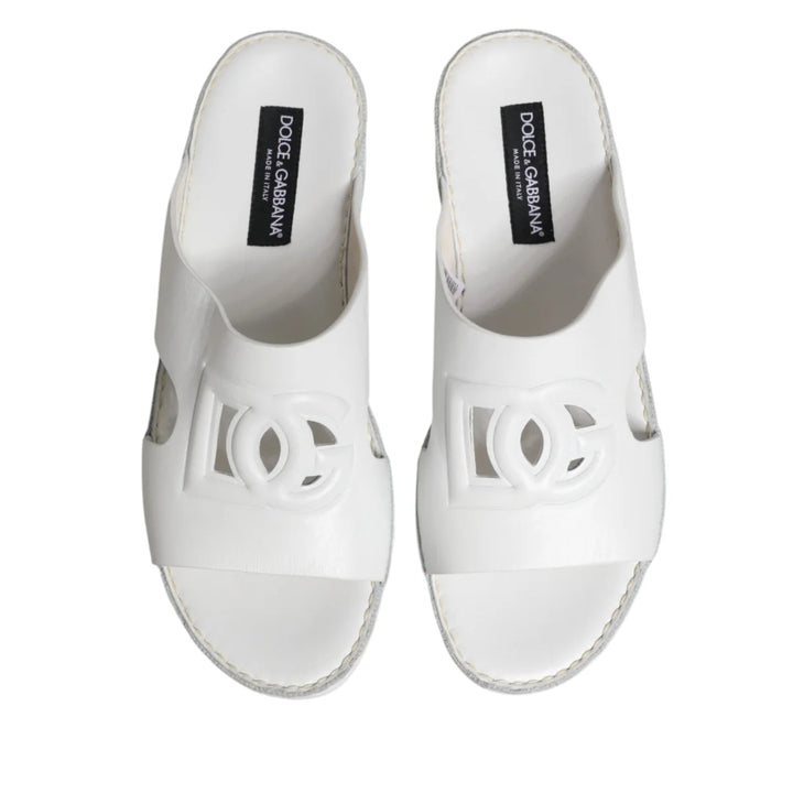 Dolce &amp; Gabbana White DG Cutout Slides Slippers Flats Shoes