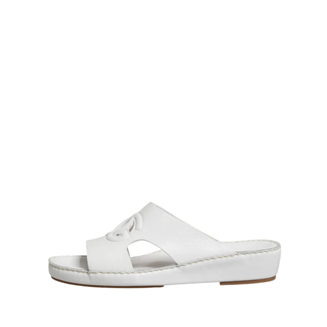 Dolce &amp; Gabbana White DG Cutout Slides Slippers Flats Shoes
