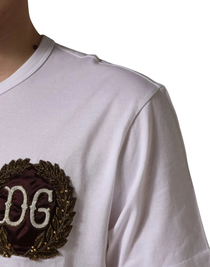 Dolce &amp; Gabbana White DG Leaf Embroidery Crew Neck T-shirt