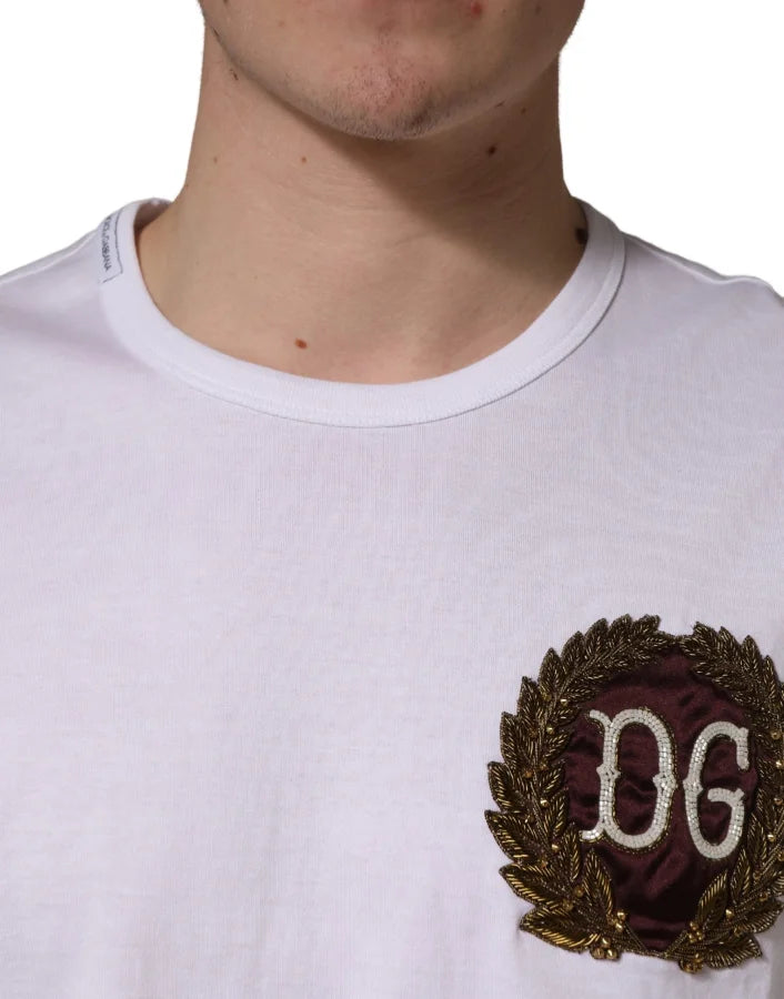 Dolce &amp; Gabbana White DG Leaf Embroidery Crew Neck T-shirt