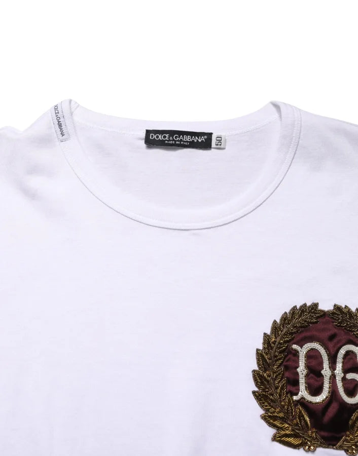 Dolce &amp; Gabbana White DG Leaf Embroidery Crew Neck T-shirt