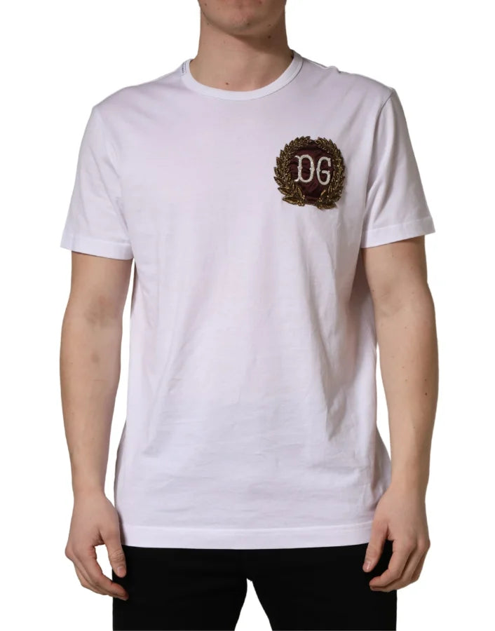 Dolce &amp; Gabbana White DG Leaf Embroidery Crew Neck T-shirt