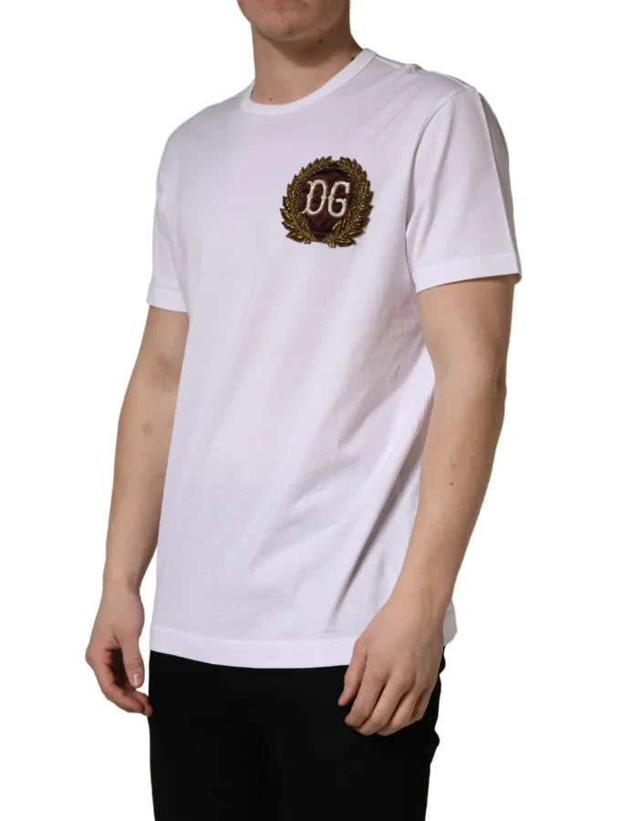 Dolce &amp; Gabbana White DG Leaf Embroidery Crew Neck T-shirt