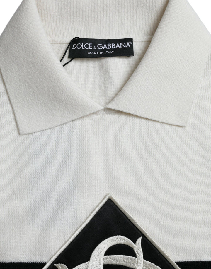 Dolce &amp; Gabbana White Dg Logo Collared Henley Shirt T-shirt