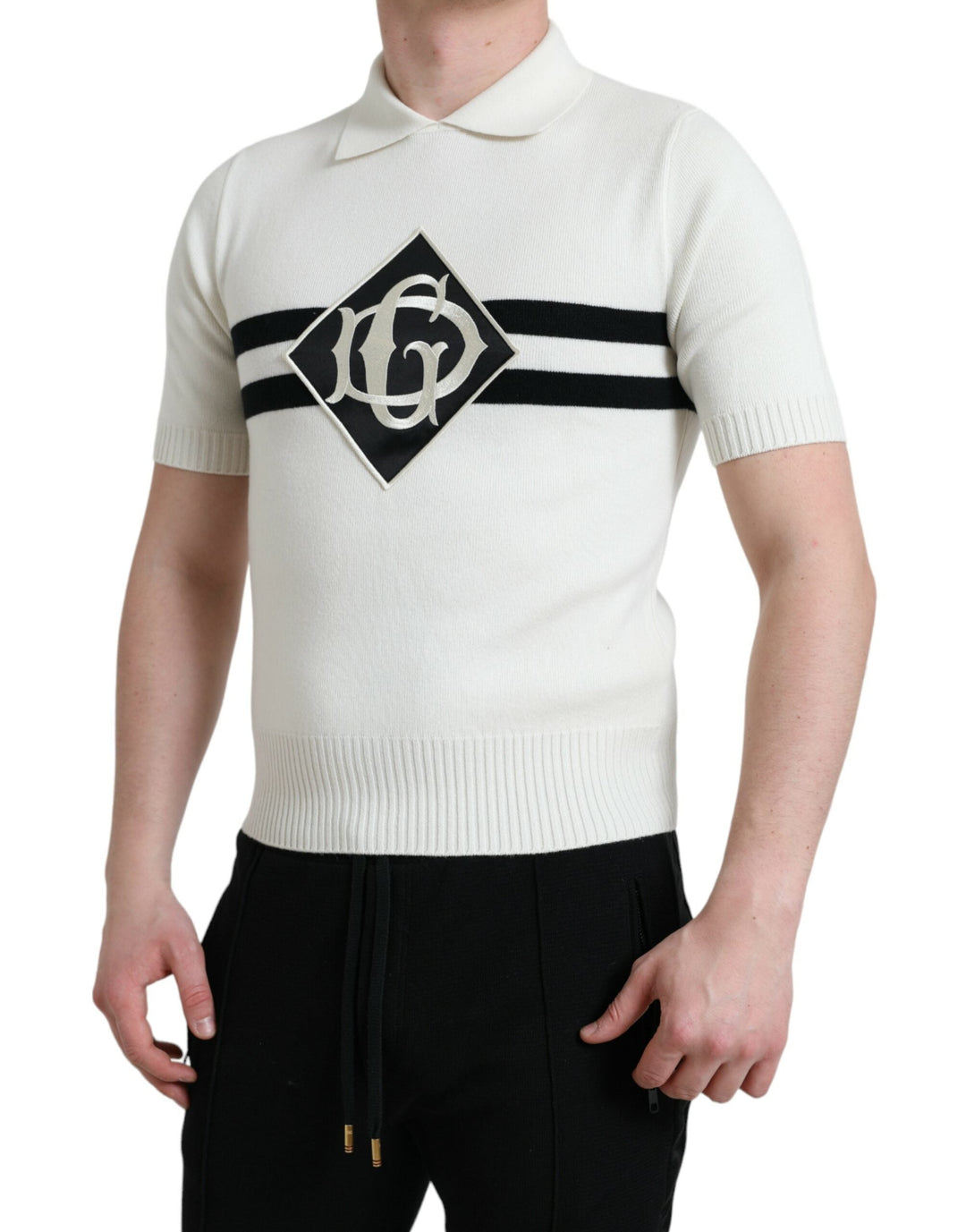 Dolce &amp; Gabbana White Dg Logo Collared Henley Shirt T-shirt