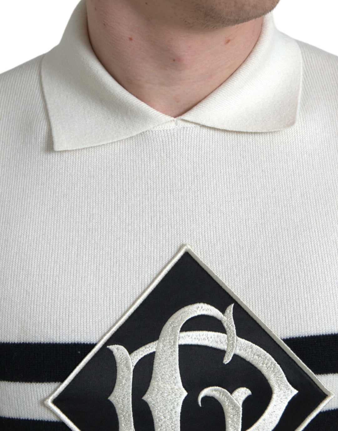 Dolce &amp; Gabbana White Dg Logo Collared Henley Shirt T-shirt