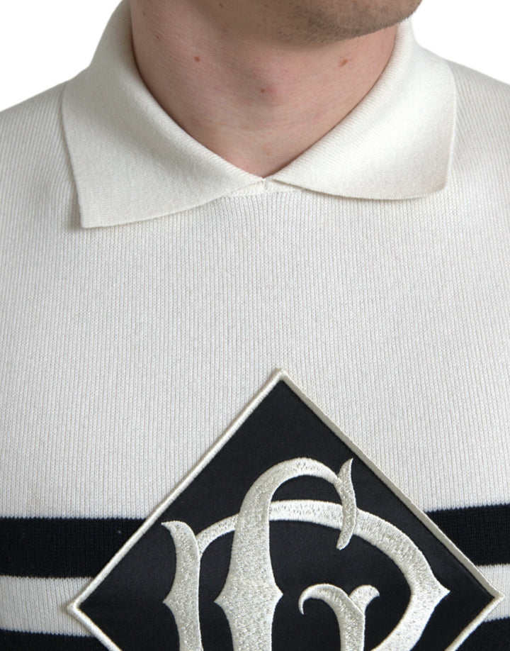 Dolce &amp; Gabbana White Dg Logo Collared Henley Shirt T-shirt